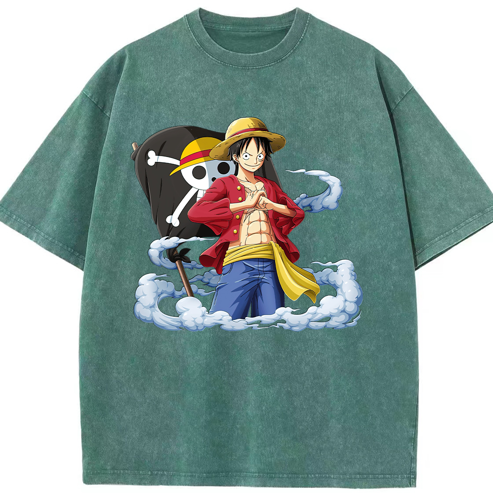 ワンピース モンキー・D・ルフィ ONE PIECE Monkey D. Luffy 綿100% ヴィンテージ風 半袖Tシャツ（フロントプリント）